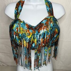 Womens Tropical Fringe Halter Bikini Top Swimwear Beach Resort XXL